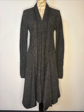 Cabi Cloak long line open front cardigan sweater 3530 black gray marled M
